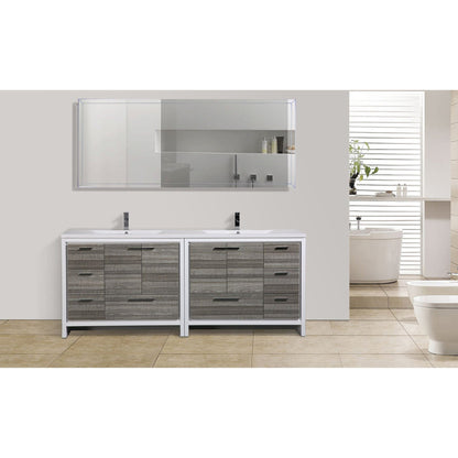 Moreno Bath Dolce 84" High Gloss Ash Gray Freestanding Vanity With Double Reinforced White Acrylic Sinks