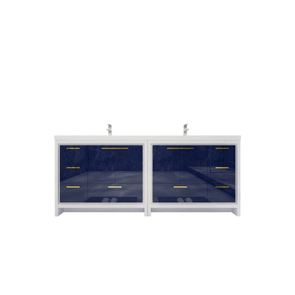 Moreno Bath Dolce 84" High Gloss Night Blue Freestanding Vanity With Double Reinforced White Acrylic Sinks