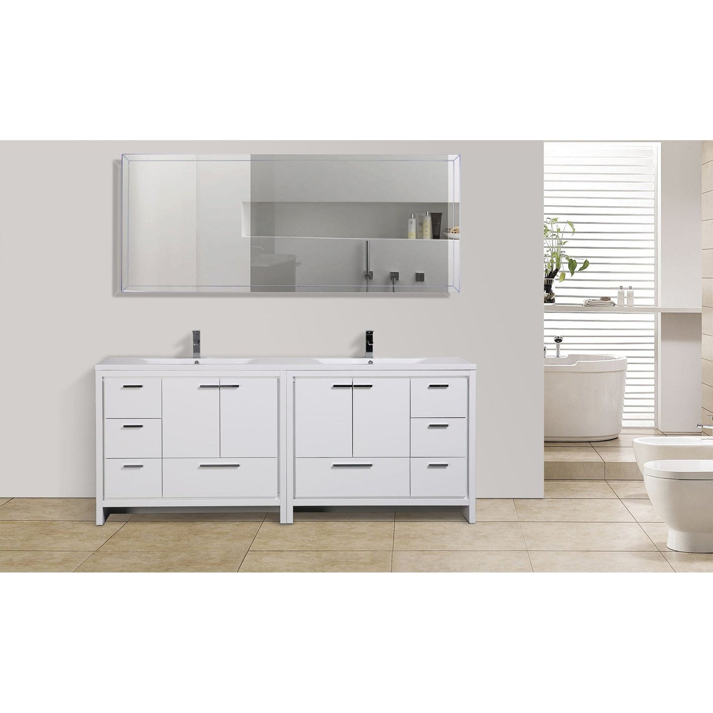 Moreno Bath Dolce 84" High Gloss White Freestanding Vanity With Double Reinforced White Acrylic Sinks