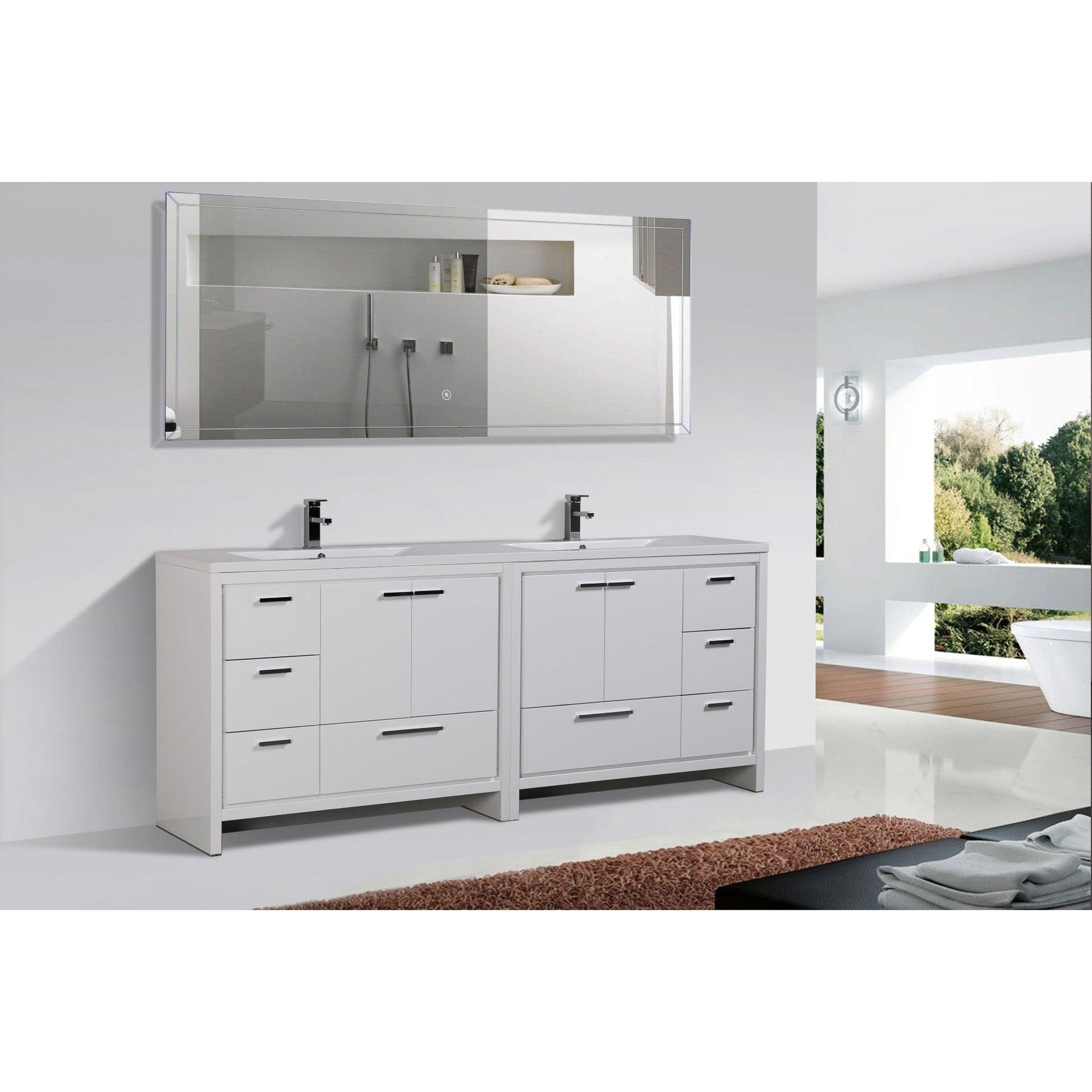 Moreno Bath Dolce 84" High Gloss White Freestanding Vanity With Double Reinforced White Acrylic Sinks