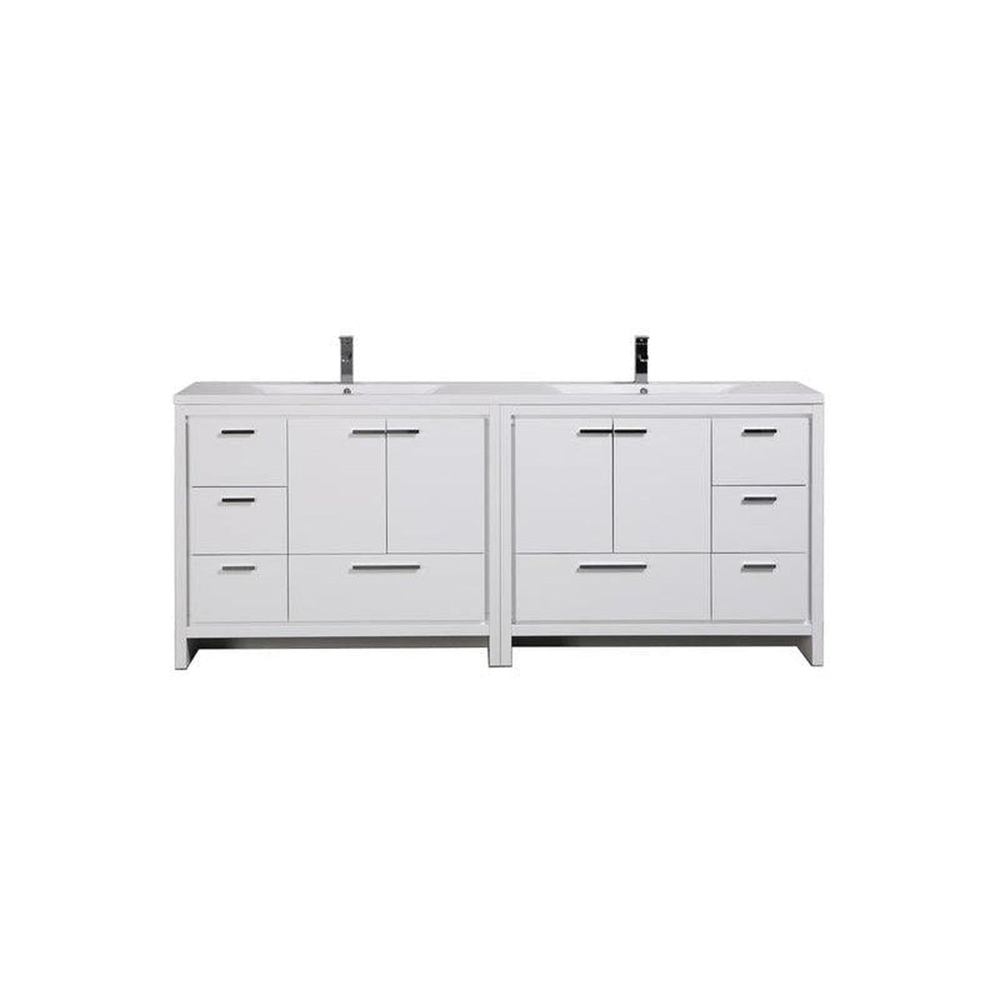 Moreno Bath Dolce 84" High Gloss White Freestanding Vanity With Double Reinforced White Acrylic Sinks