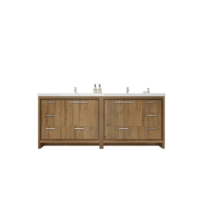 Moreno Bath Dolce 84" Natural Oak Freestanding Vanity With Double Reinforced White Acrylic Sinks