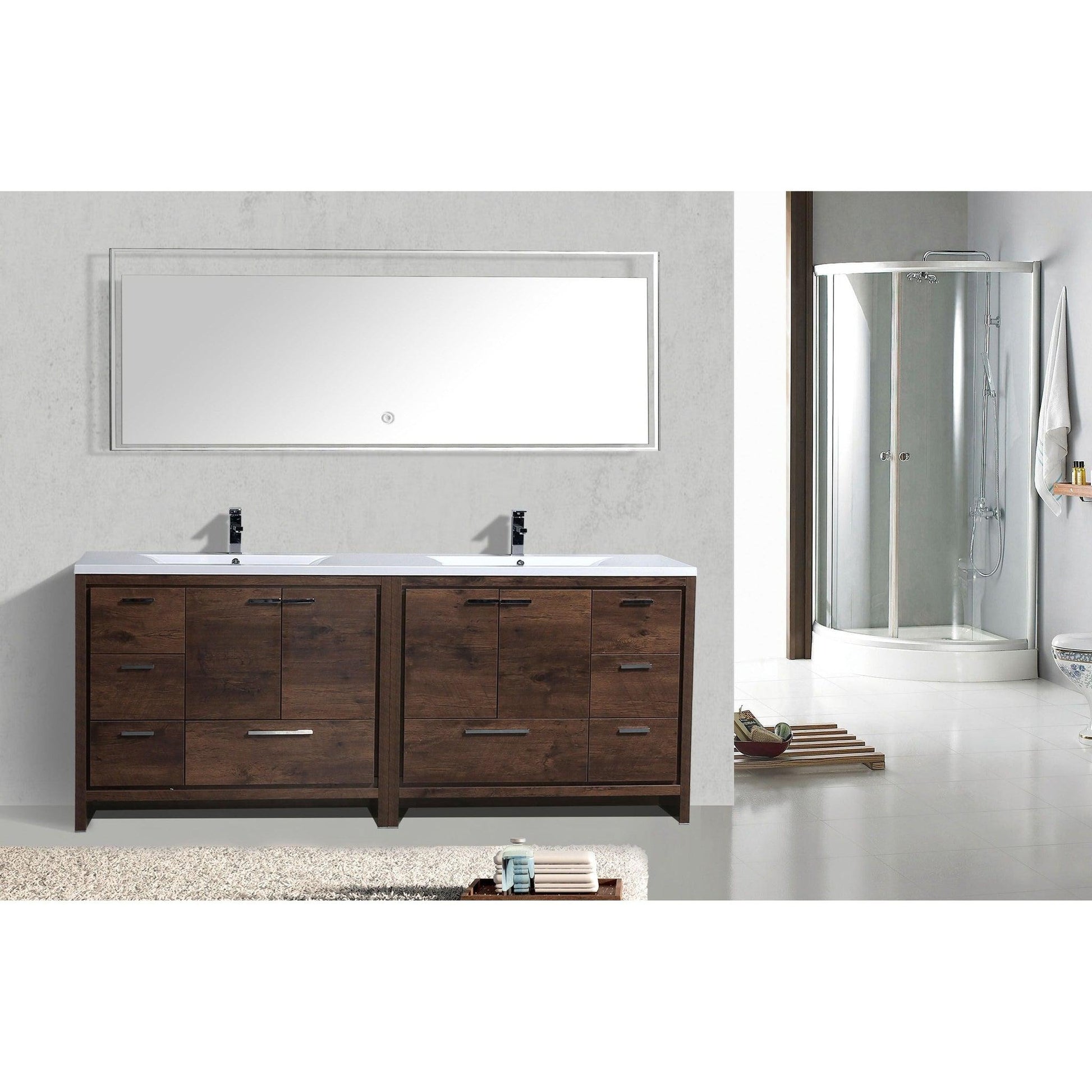 Moreno Bath Dolce 84" Rosewood Freestanding Vanity With Double Reinforced White Acrylic Sinks