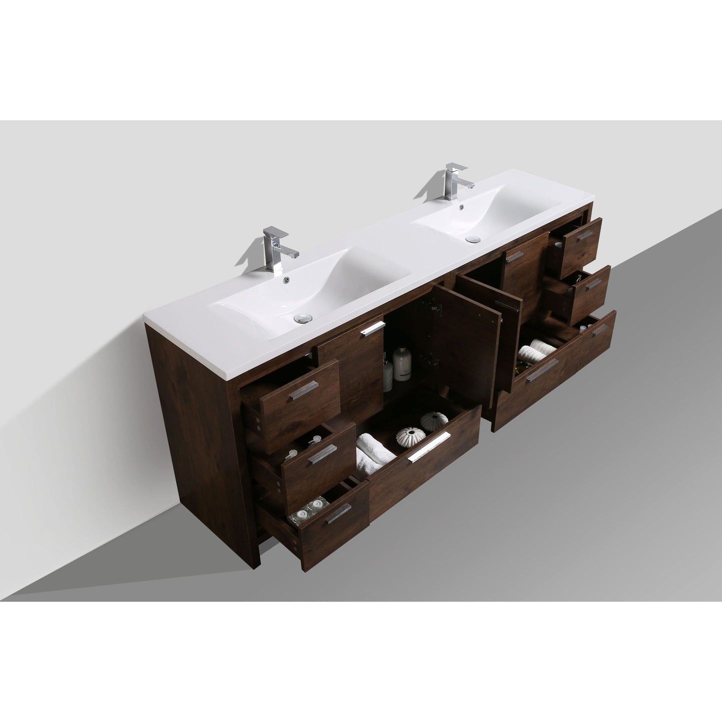 Moreno Bath Dolce 84" Rosewood Freestanding Vanity With Double Reinforced White Acrylic Sinks
