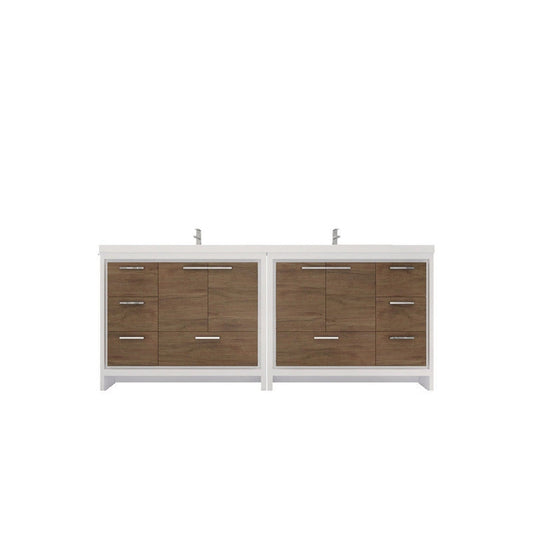 Moreno Bath Dolce 84" White Oak Freestanding Vanity With Double Reinforced White Acrylic Sinks
