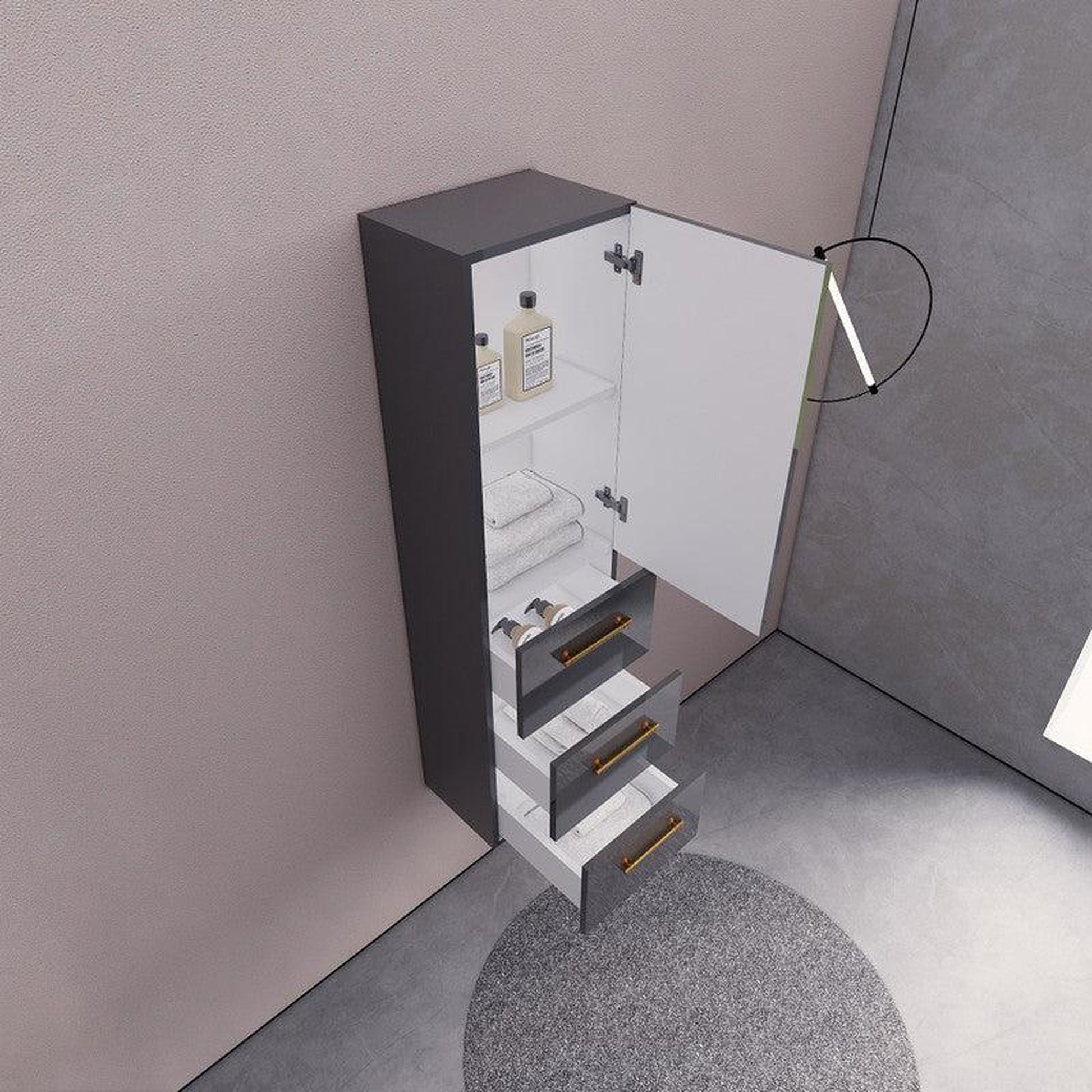 Moreno Bath ELSA 16" High Gloss Gray Wall-Mounted Bathroom Linen Side Cabinet