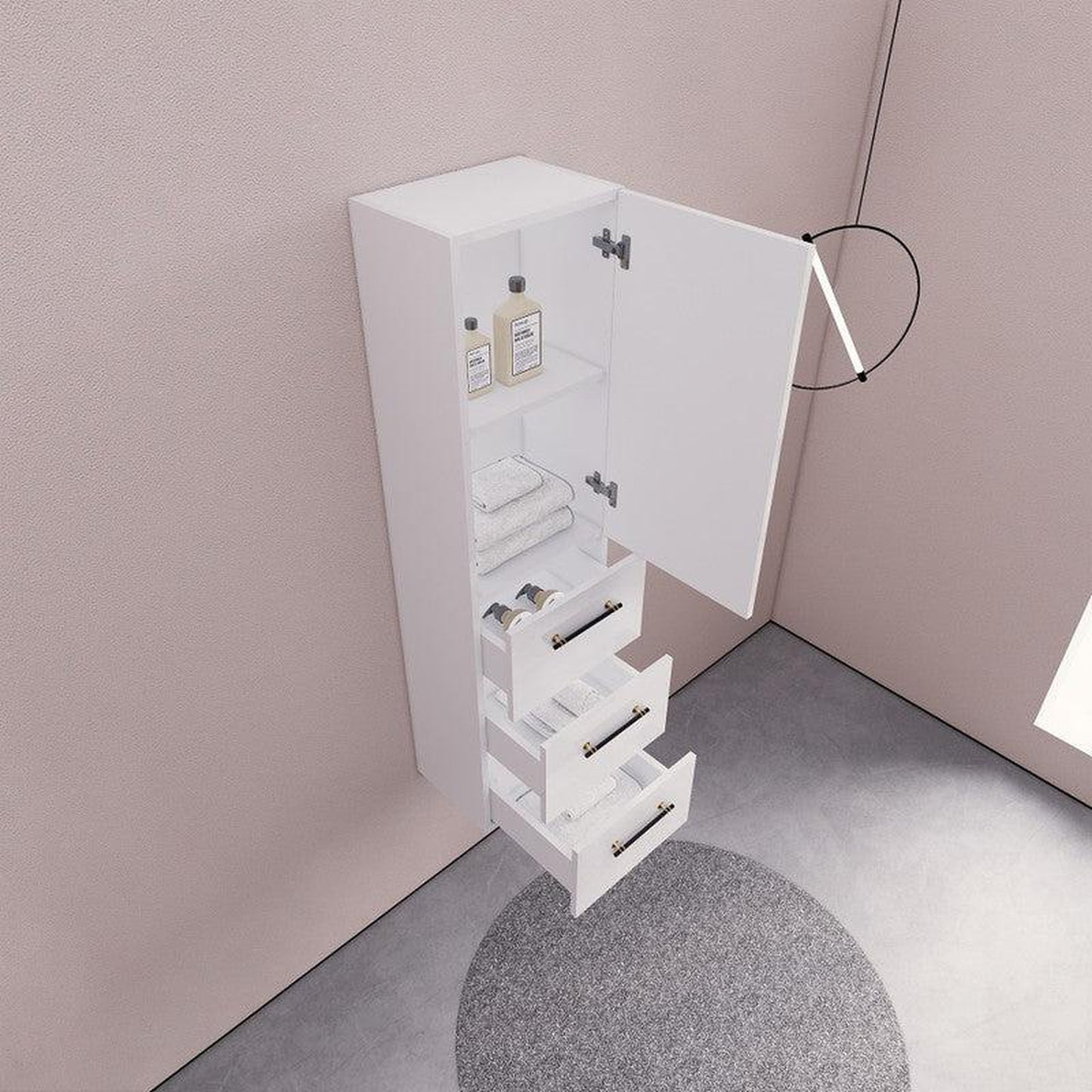 Moreno Bath ELSA 16" High Gloss White Wall-Mounted Bathroom Linen Side Cabinet