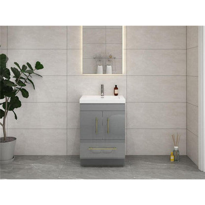Moreno Bath ELSA 24" High Gloss Gray Freestanding Vanity With Single Reinforced White Acrylic Sink