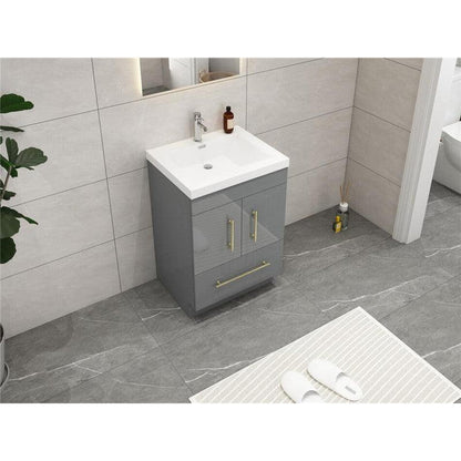 Moreno Bath ELSA 24" High Gloss Gray Freestanding Vanity With Single Reinforced White Acrylic Sink