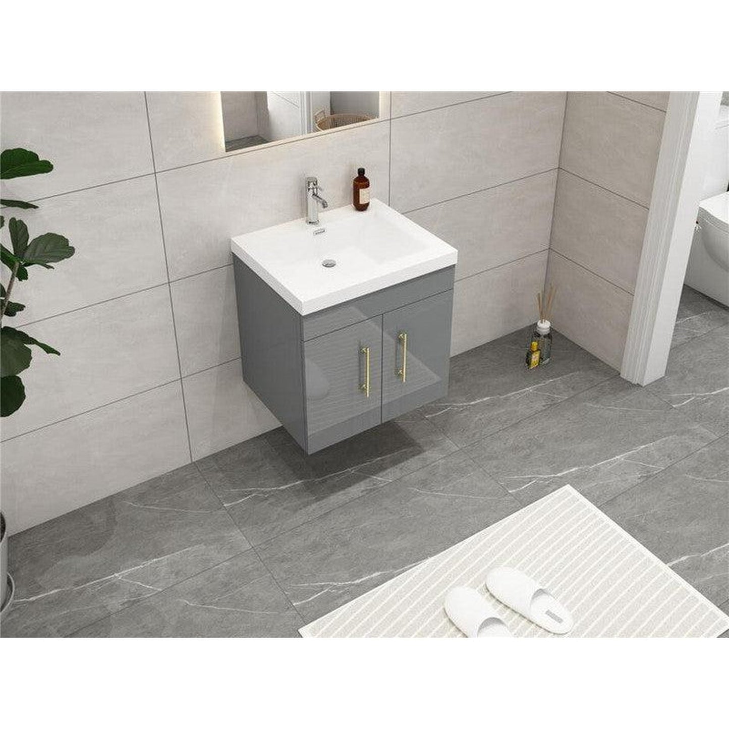 Moreno Bath ELSA 24" High Gloss Gray Wall-Mounted Vanity With Single Reinforced White Acrylic Sink