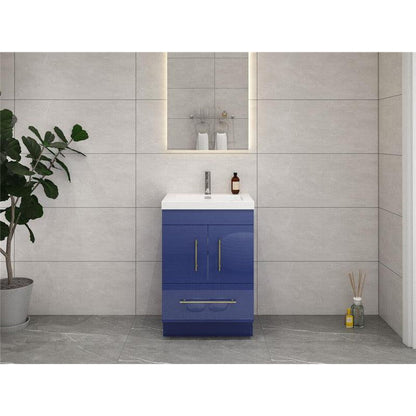 Moreno Bath ELSA 24" High Gloss Night Blue Freestanding Vanity With Single Reinforced White Acrylic Sink