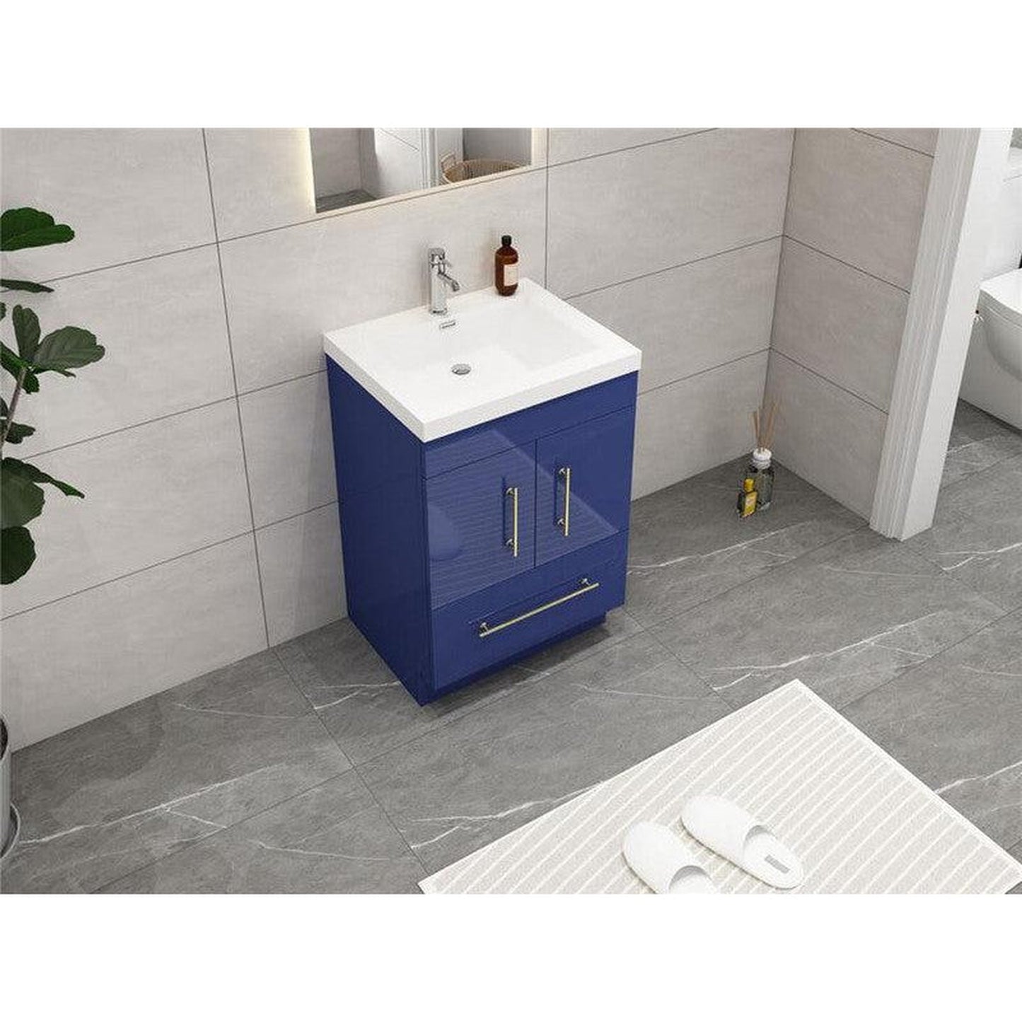 Moreno Bath ELSA 24" High Gloss Night Blue Freestanding Vanity With Single Reinforced White Acrylic Sink