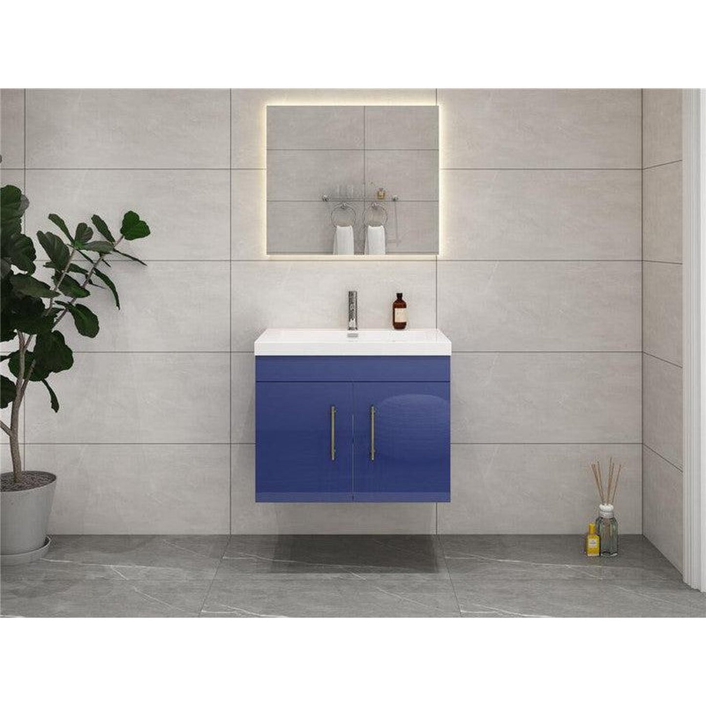 Moreno Bath ELSA 24" High Gloss Night Blue Wall-Mounted Vanity With Single Reinforced White Acrylic Sink