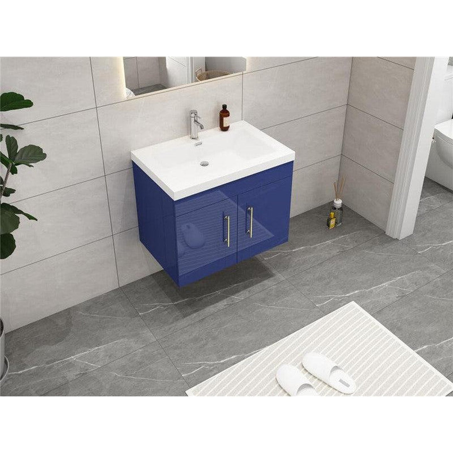 Moreno Bath ELSA 24" High Gloss Night Blue Wall-Mounted Vanity With Single Reinforced White Acrylic Sink