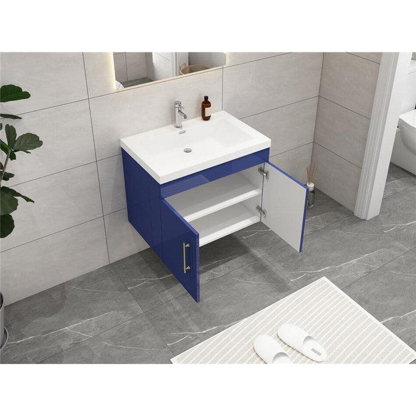 Moreno Bath ELSA 24" High Gloss Night Blue Wall-Mounted Vanity With Single Reinforced White Acrylic Sink