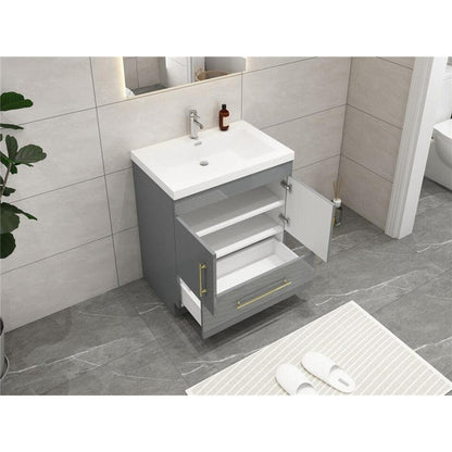 Moreno Bath ELSA 30" High Gloss Gray Freestanding Vanity With Single Reinforced White Acrylic Sink