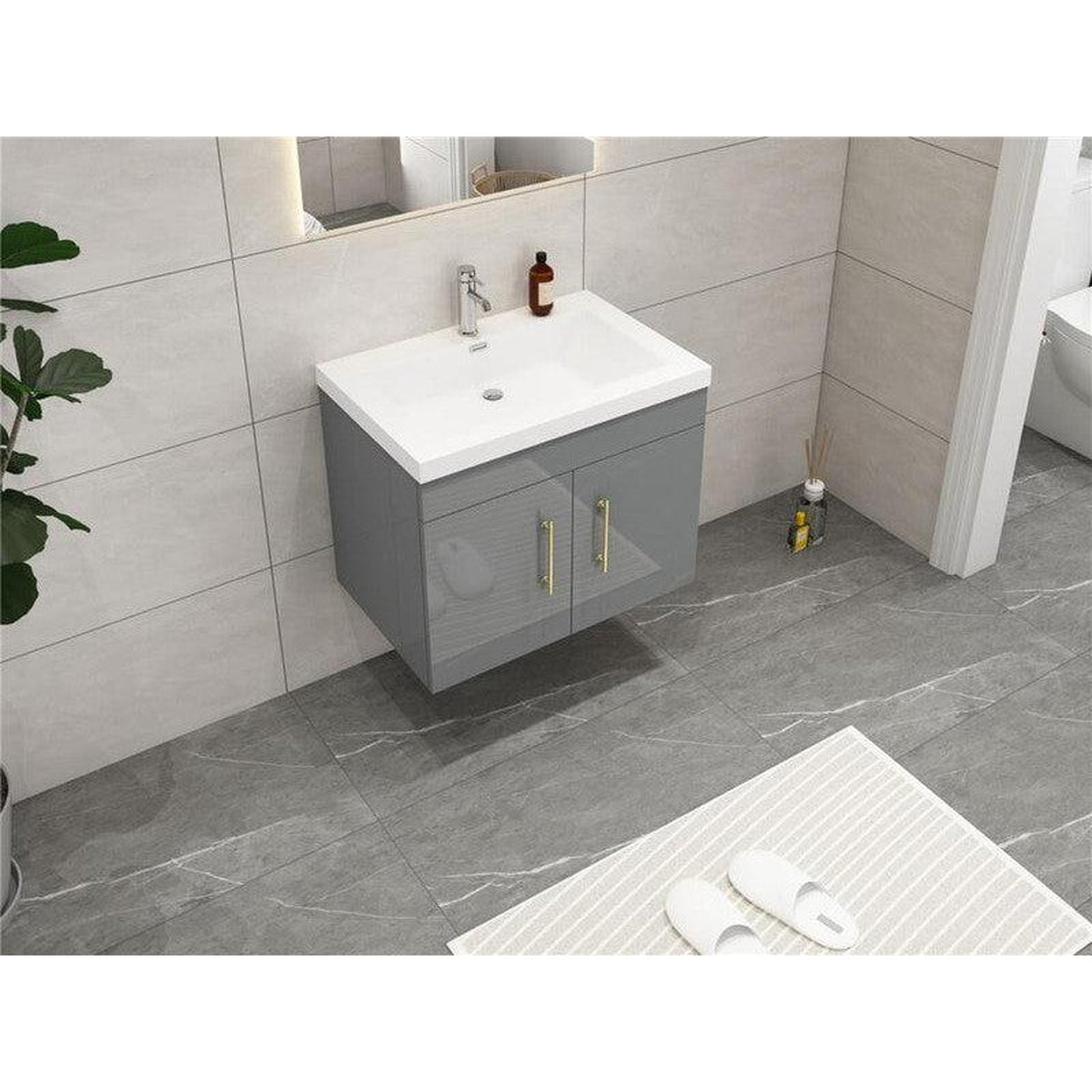 Moreno Bath ELSA 30" High Gloss Gray Wall-Mounted Vanity With Single Reinforced White 16" Acrylic Sink