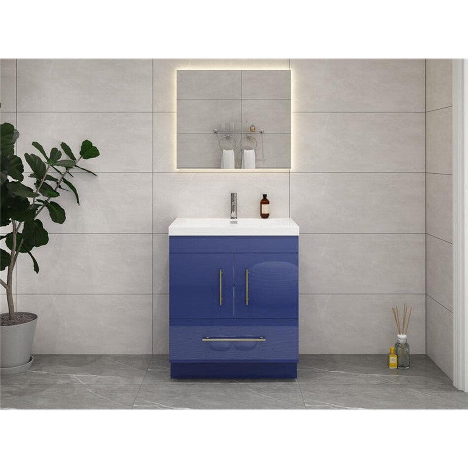 Moreno Bath ELSA 30" High Gloss Night Blue Freestanding Vanity With Single Reinforced White Acrylic Sink
