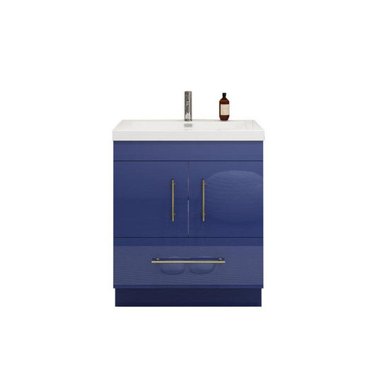 Moreno Bath ELSA 30" High Gloss Night Blue Freestanding Vanity With Single Reinforced White Acrylic Sink