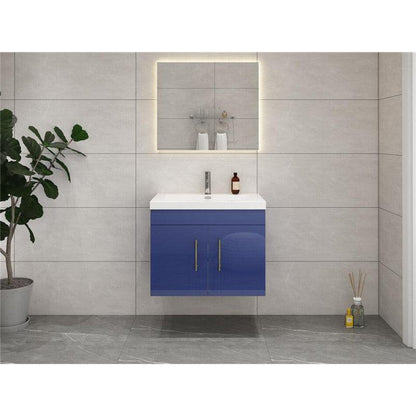 Moreno Bath ELSA 30" High Gloss Night Blue Wall-Mounted Vanity With Single Reinforced White Acrylic Sink