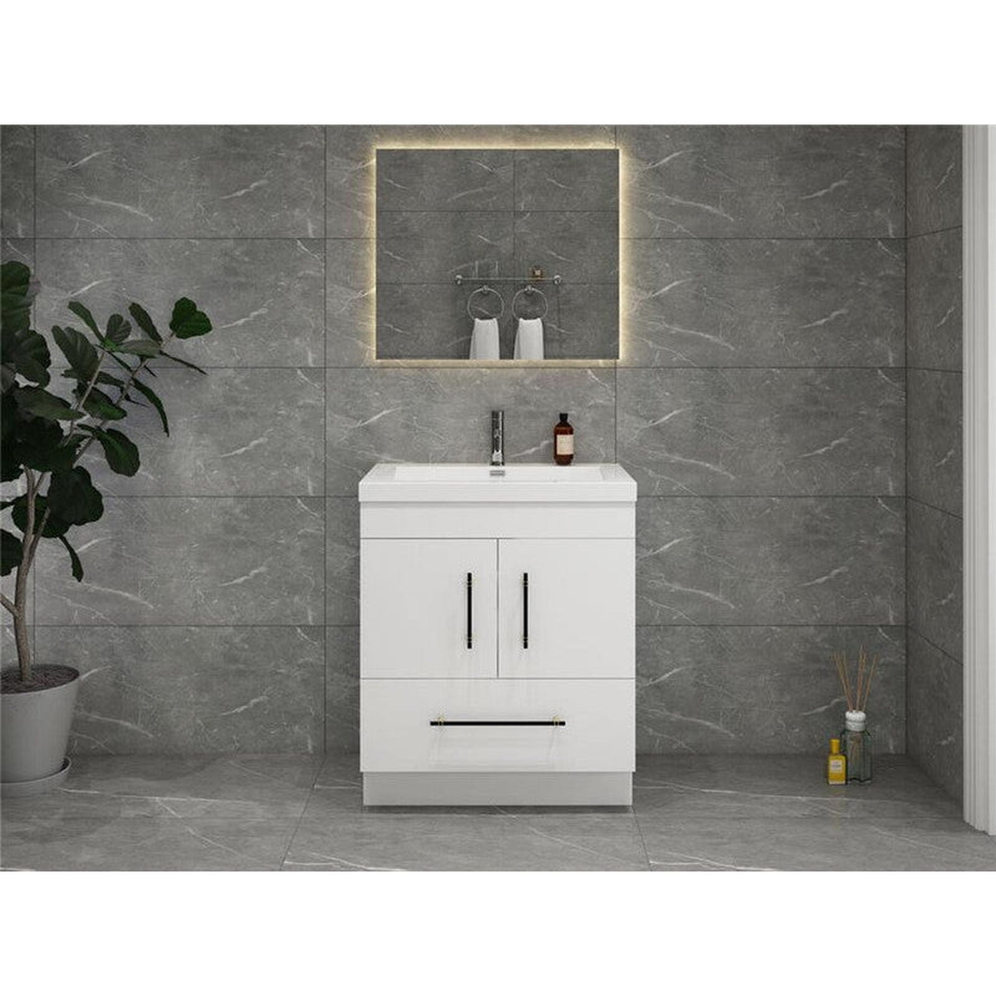 Moreno Bath ELSA 30" High Gloss White Freestanding Vanity With Single Reinforced White Acrylic Sink