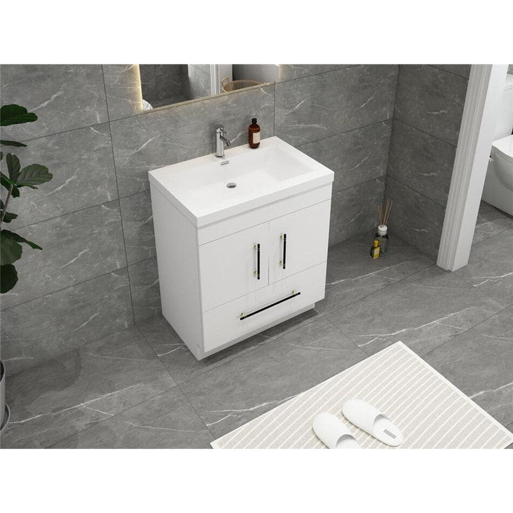 Moreno Bath ELSA 30" High Gloss White Freestanding Vanity With Single Reinforced White Acrylic Sink