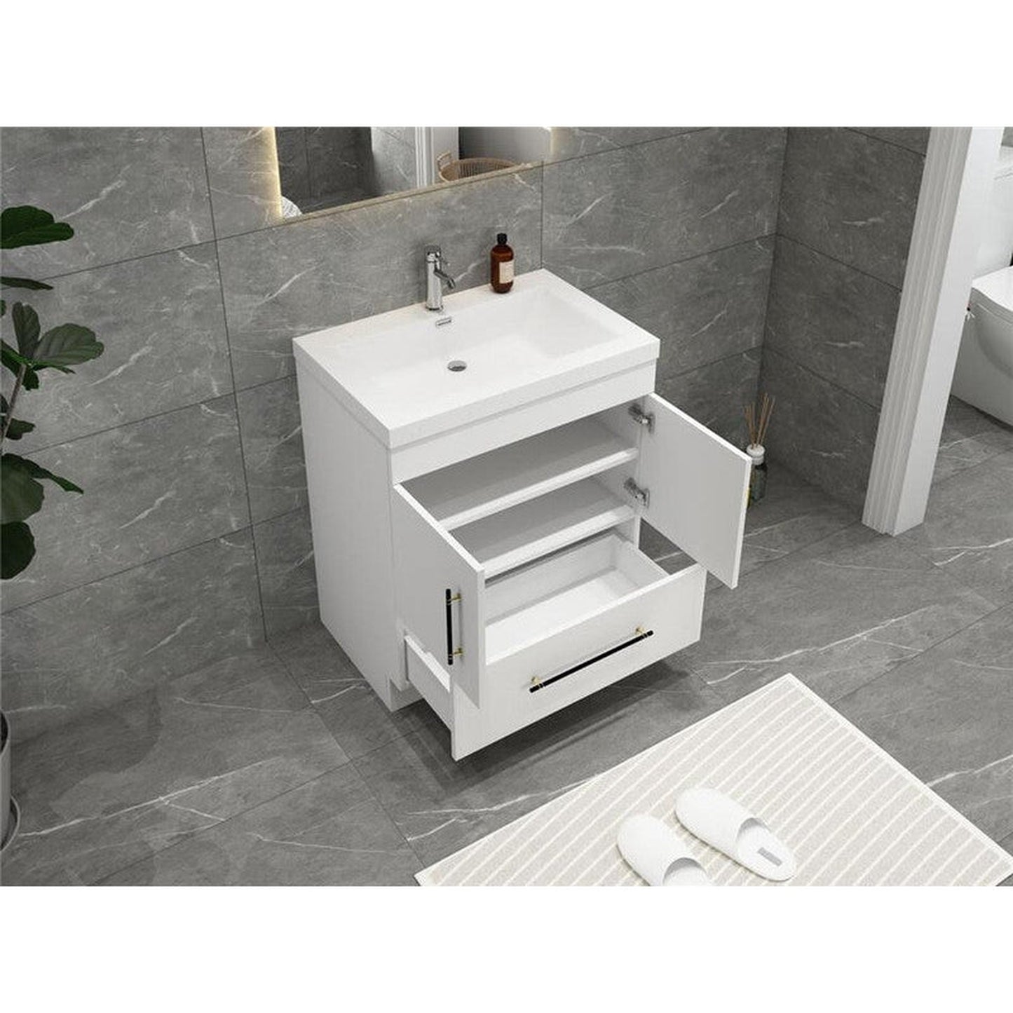 Moreno Bath ELSA 30" High Gloss White Freestanding Vanity With Single Reinforced White Acrylic Sink