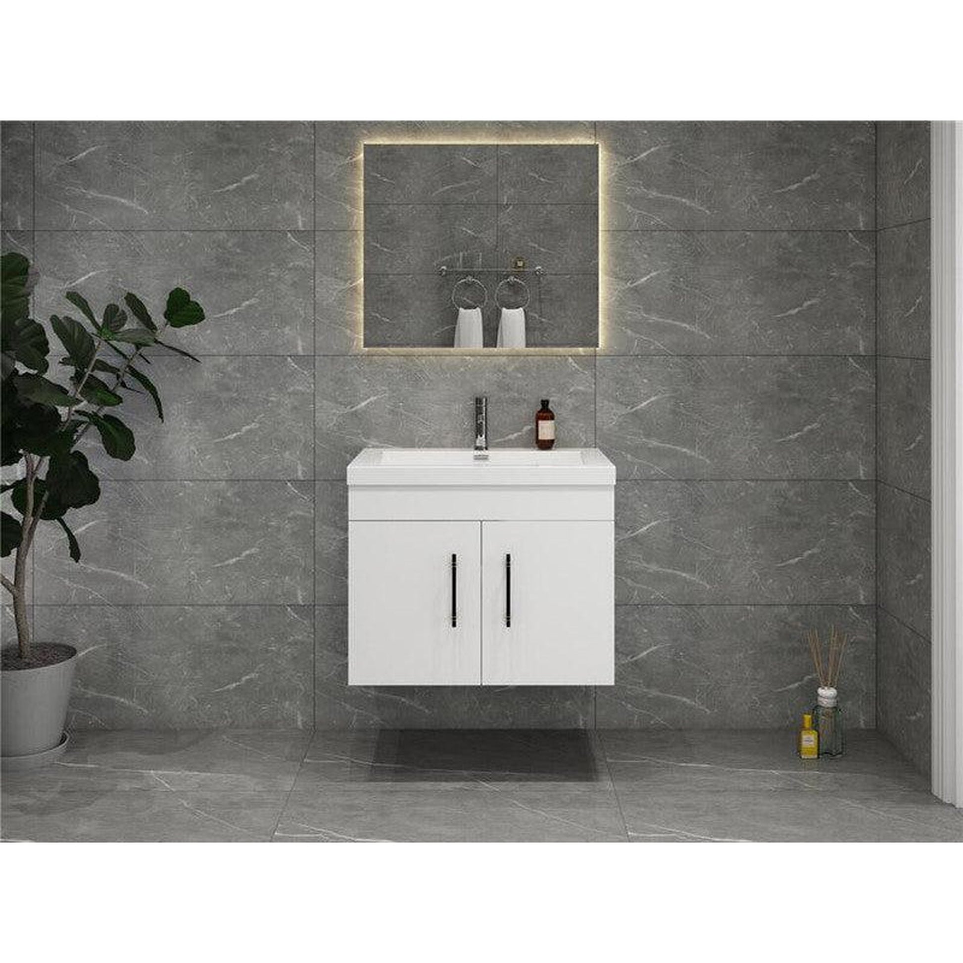 Moreno Bath ELSA 30" High Gloss White Wall-Mounted Vanity With Single Reinforced White Acrylic Sink