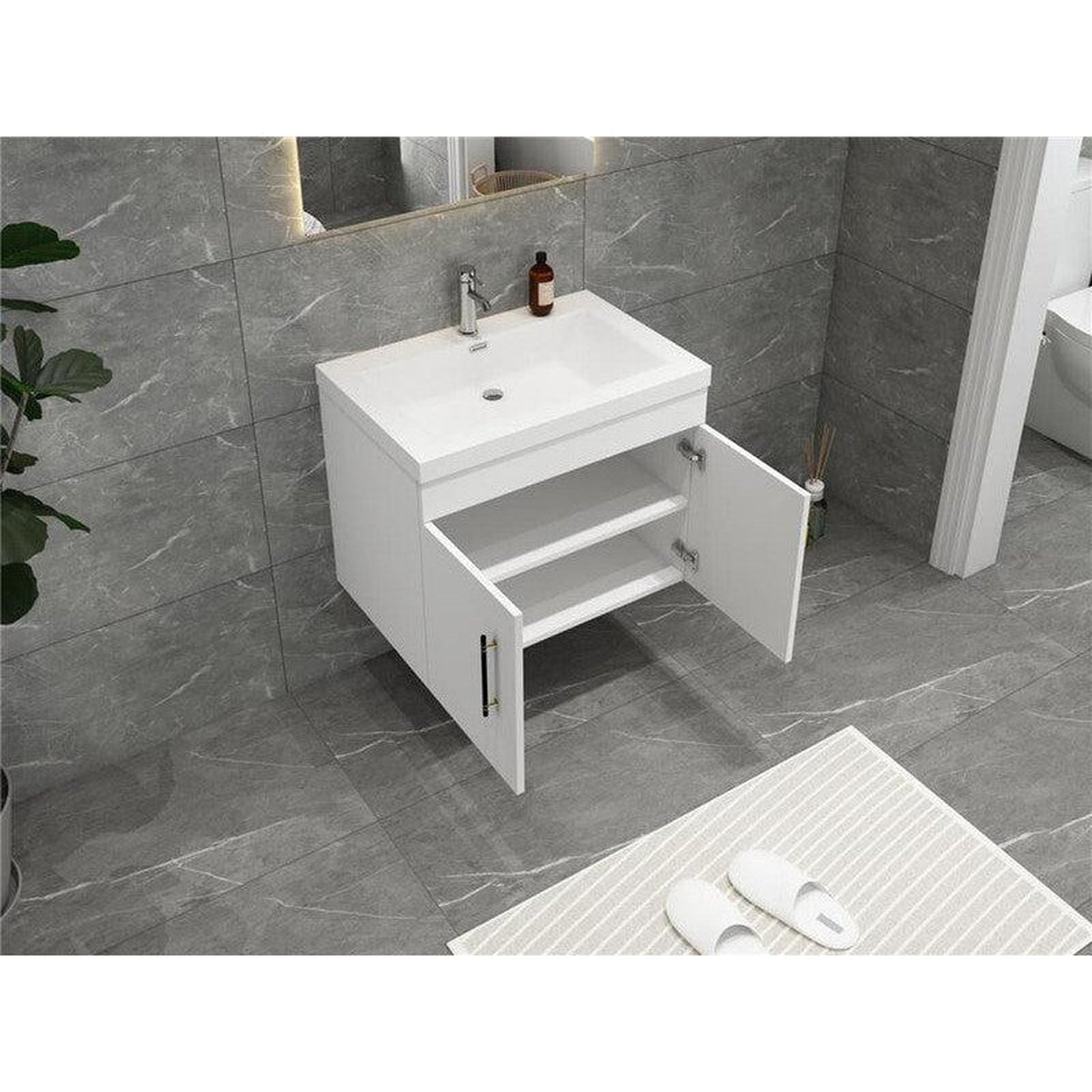 Moreno Bath ELSA 30" High Gloss White Wall-Mounted Vanity With Single Reinforced White Acrylic Sink