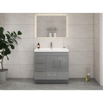 Moreno Bath ELSA 36" High Gloss Gray Freestanding Vanity With Left Side Drawers and Single Reinforced White Acrylic Sink