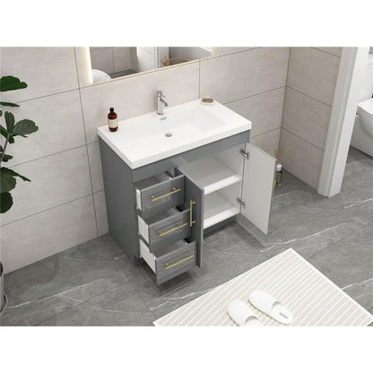 Moreno Bath ELSA 36" High Gloss Gray Freestanding Vanity With Left Side Drawers and Single Reinforced White Acrylic Sink