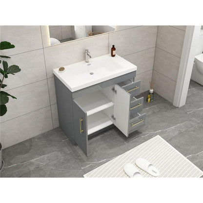 Moreno Bath ELSA 36" High Gloss Gray Freestanding Vanity With Right Side Drawers and Single Reinforced White Acrylic Sink