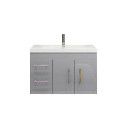 Moreno Bath ELSA 36" High Gloss Gray Wall-Mounted Vanity With Left Side Drawers and Single Reinforced White Acrylic Sink