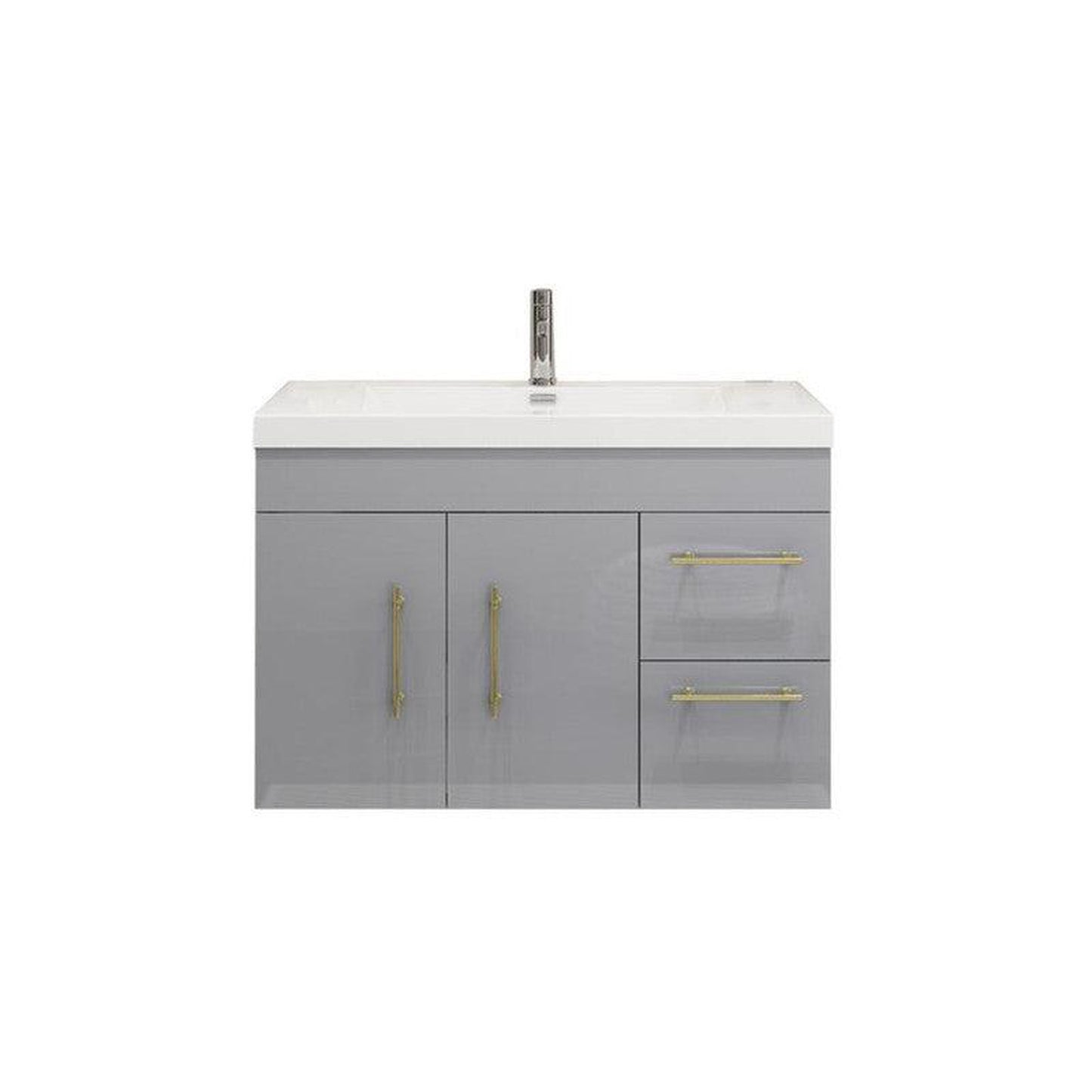Moreno Bath ELSA 36" High Gloss Gray Wall-Mounted Vanity With Right Side Drawers and Single Reinforced White Acrylic Sink