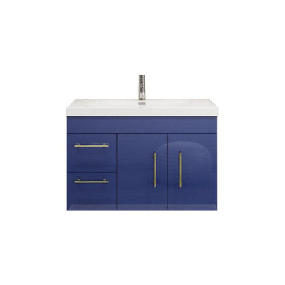 Moreno Bath ELSA 36" High Gloss Night Blue Wall-Mounted Vanity With Left Side Drawers and Single Reinforced White Acrylic Sink