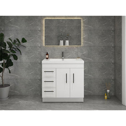 Moreno Bath ELSA 36" High Gloss White Freestanding Vanity With Left Side Drawers and Single Reinforced White Acrylic Sink