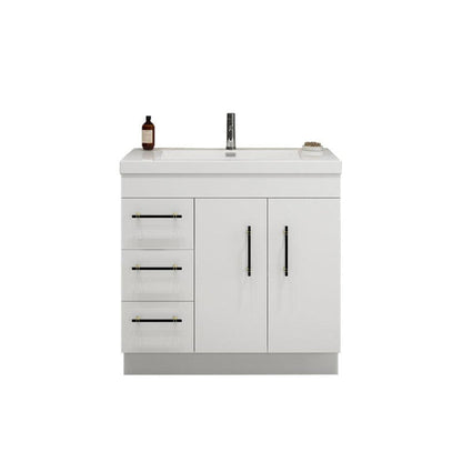 Moreno Bath ELSA 36" High Gloss White Freestanding Vanity With Left Side Drawers and Single Reinforced White Acrylic Sink