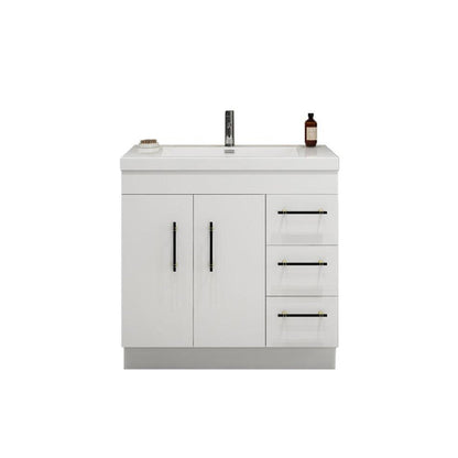 Moreno Bath ELSA 36" High Gloss White Freestanding Vanity With Right Side Drawers and Single Reinforced White Acrylic Sink