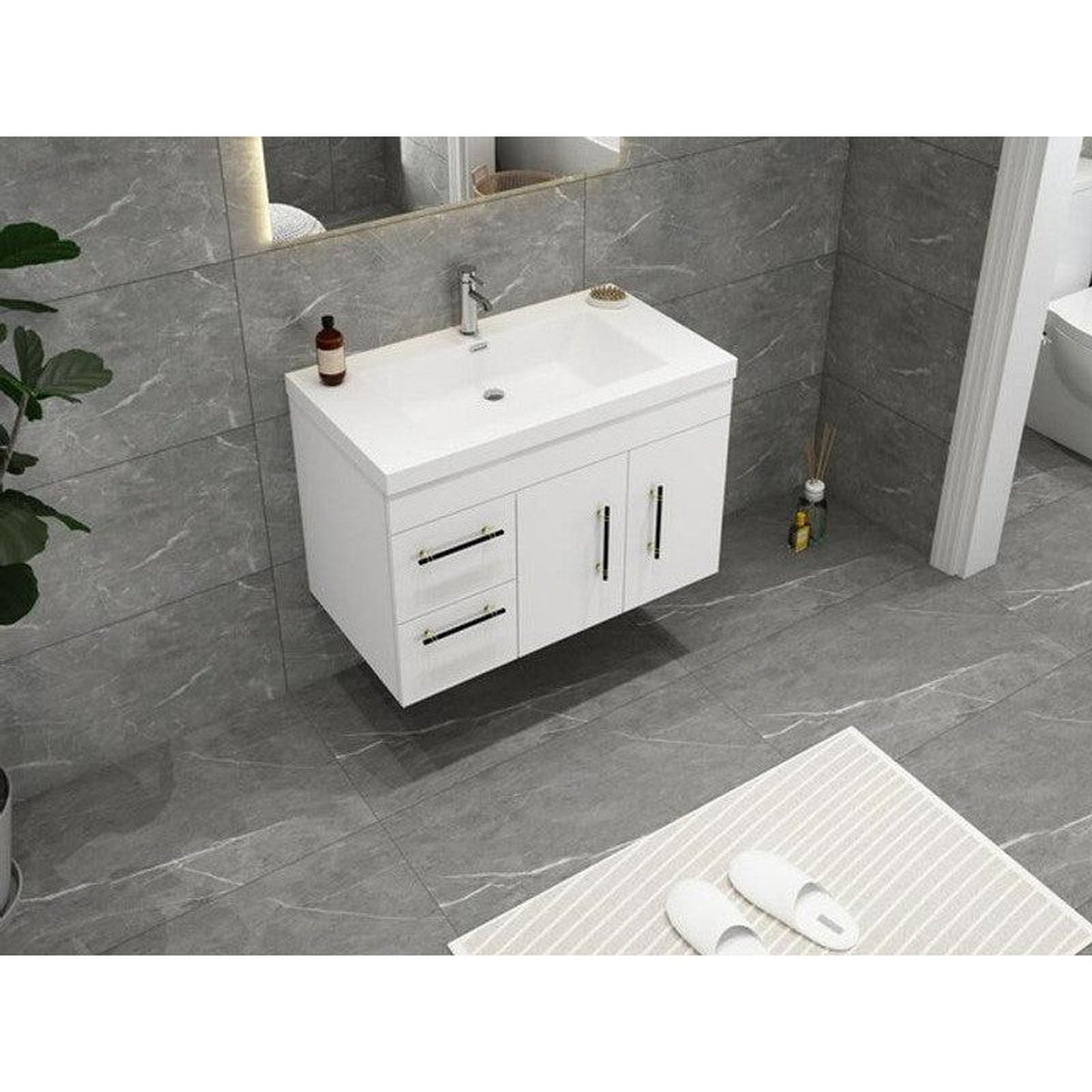 Moreno Bath ELSA 36" High Gloss White Wall-Mounted Vanity With Left Side Drawers and Single Reinforced White Acrylic Sink