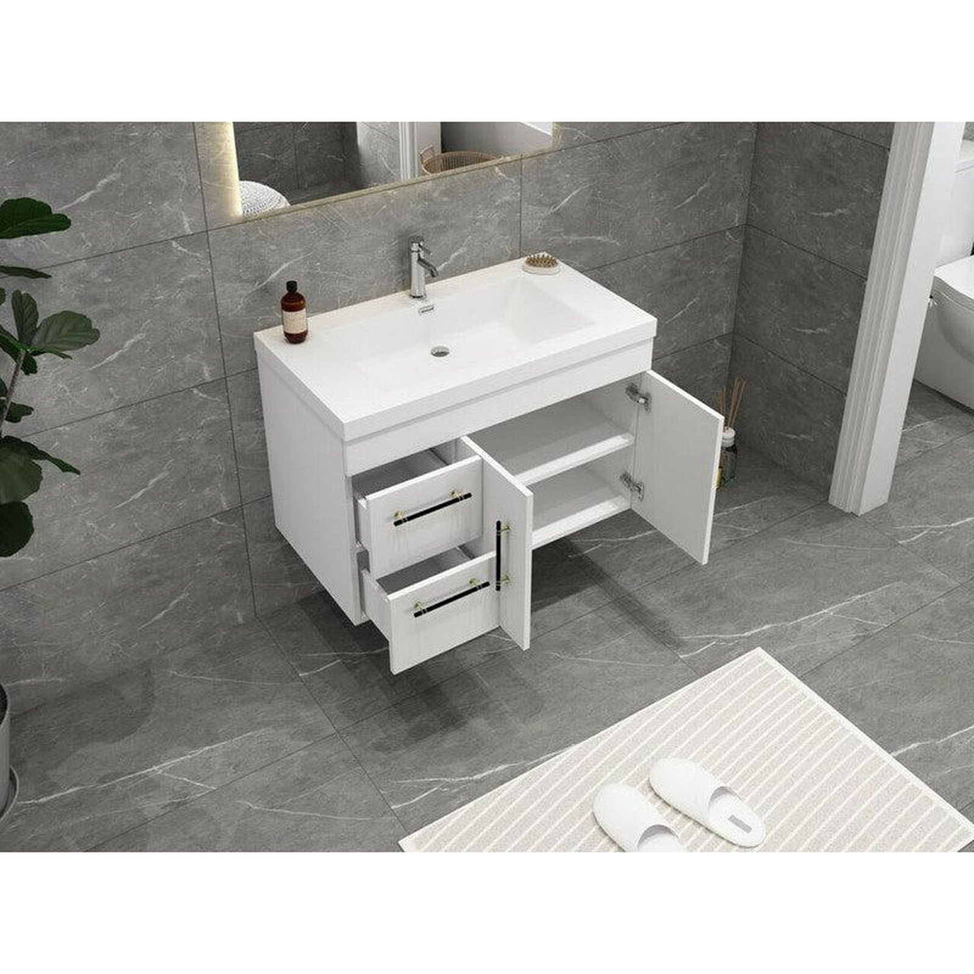 Moreno Bath ELSA 36" High Gloss White Wall-Mounted Vanity With Left Side Drawers and Single Reinforced White Acrylic Sink