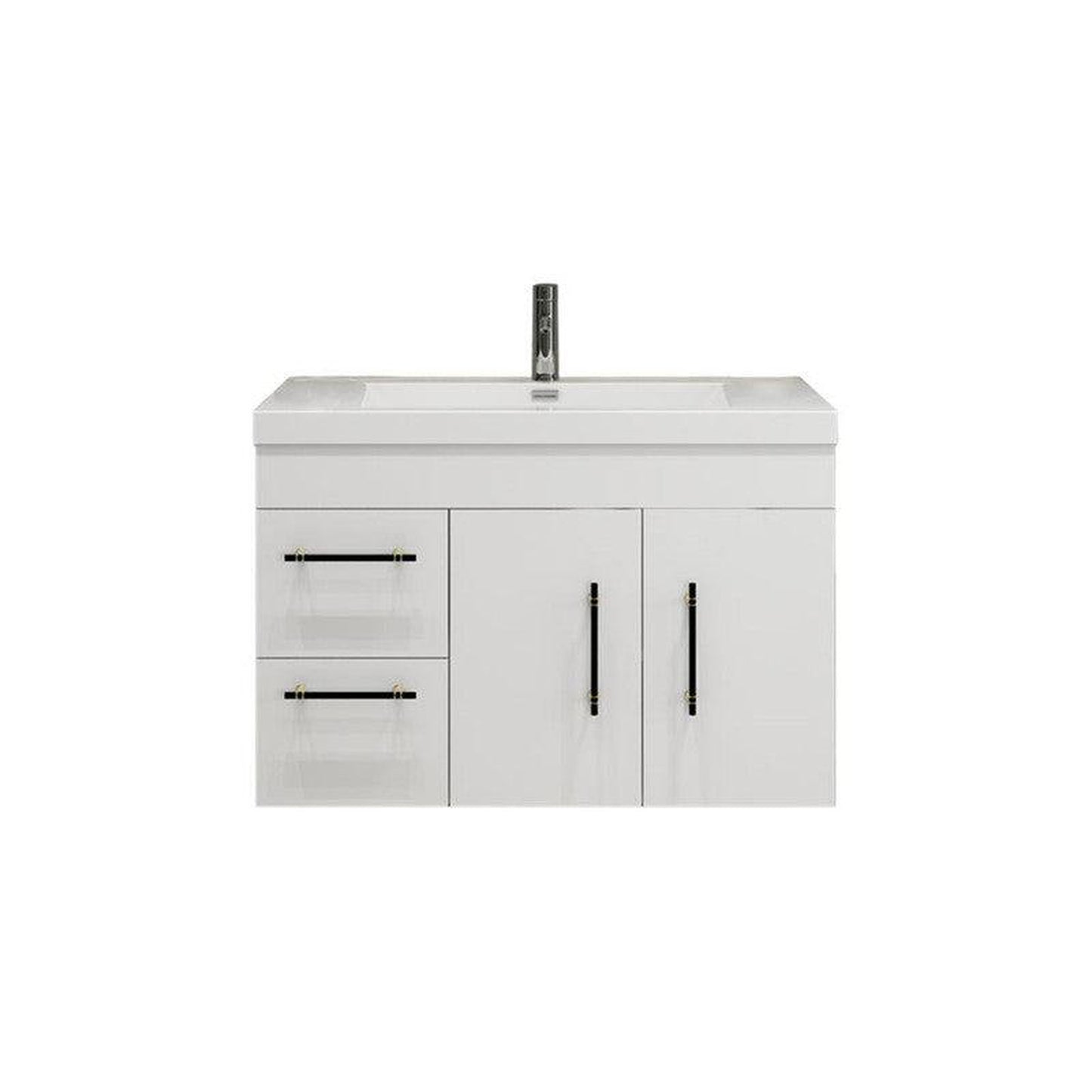 Moreno Bath ELSA 36" High Gloss White Wall-Mounted Vanity With Left Side Drawers and Single Reinforced White Acrylic Sink