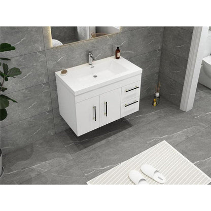 Moreno Bath ELSA 36" High Gloss White Wall-Mounted Vanity With Right Side Drawers and Single Reinforced White Acrylic Sink