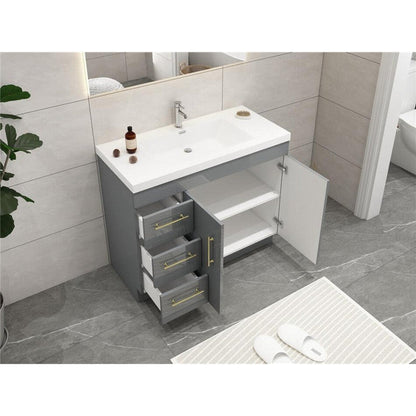 Moreno Bath ELSA 42" High Gloss Gray Freestanding Vanity With Left Side Drawers and Single Reinforced White Acrylic Sink