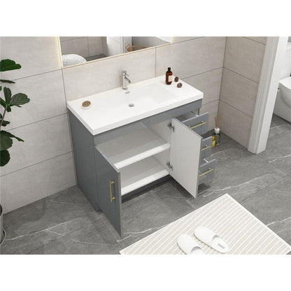 Moreno Bath ELSA 42" High Gloss Gray Freestanding Vanity With Right Side Drawers and Single Reinforced White Acrylic Sink