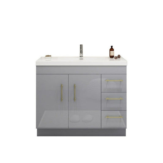 Moreno Bath ELSA 42" High Gloss Gray Freestanding Vanity With Right Side Drawers and Single Reinforced White Acrylic Sink