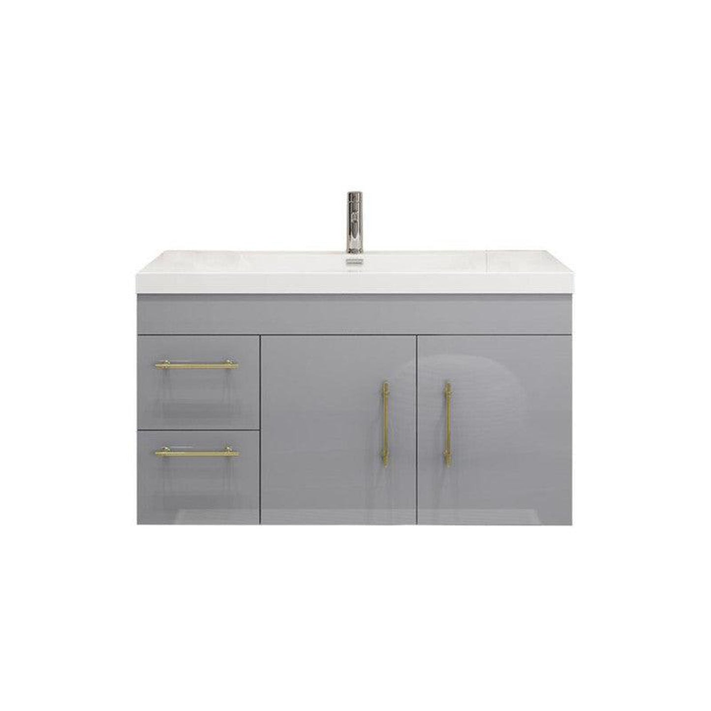 Moreno Bath ELSA 42" High Gloss Gray Wall-Mounted Vanity With Left Side Drawers and Single Reinforced White Acrylic Sink