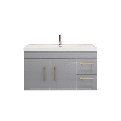 Moreno Bath ELSA 42" High Gloss Gray Wall-Mounted Vanity With Right Side Drawers and Single Reinforced White Acrylic Sink