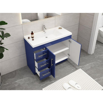 Moreno Bath ELSA 42" High Gloss Night Blue Freestanding Vanity With Left Side Drawers and Single Reinforced White Acrylic Sink
