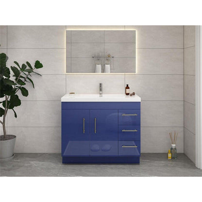 Moreno Bath ELSA 42" High Gloss Night Blue Freestanding Vanity With Right Side Drawers and Single Reinforced White Acrylic Sink