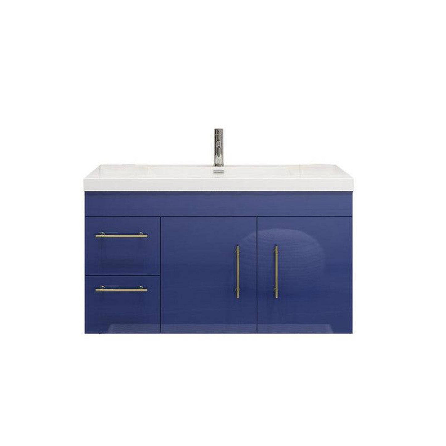 Moreno Bath ELSA 42" High Gloss Night Blue Wall-Mounted Vanity With Left Side Drawers and Single Reinforced White Acrylic Sink